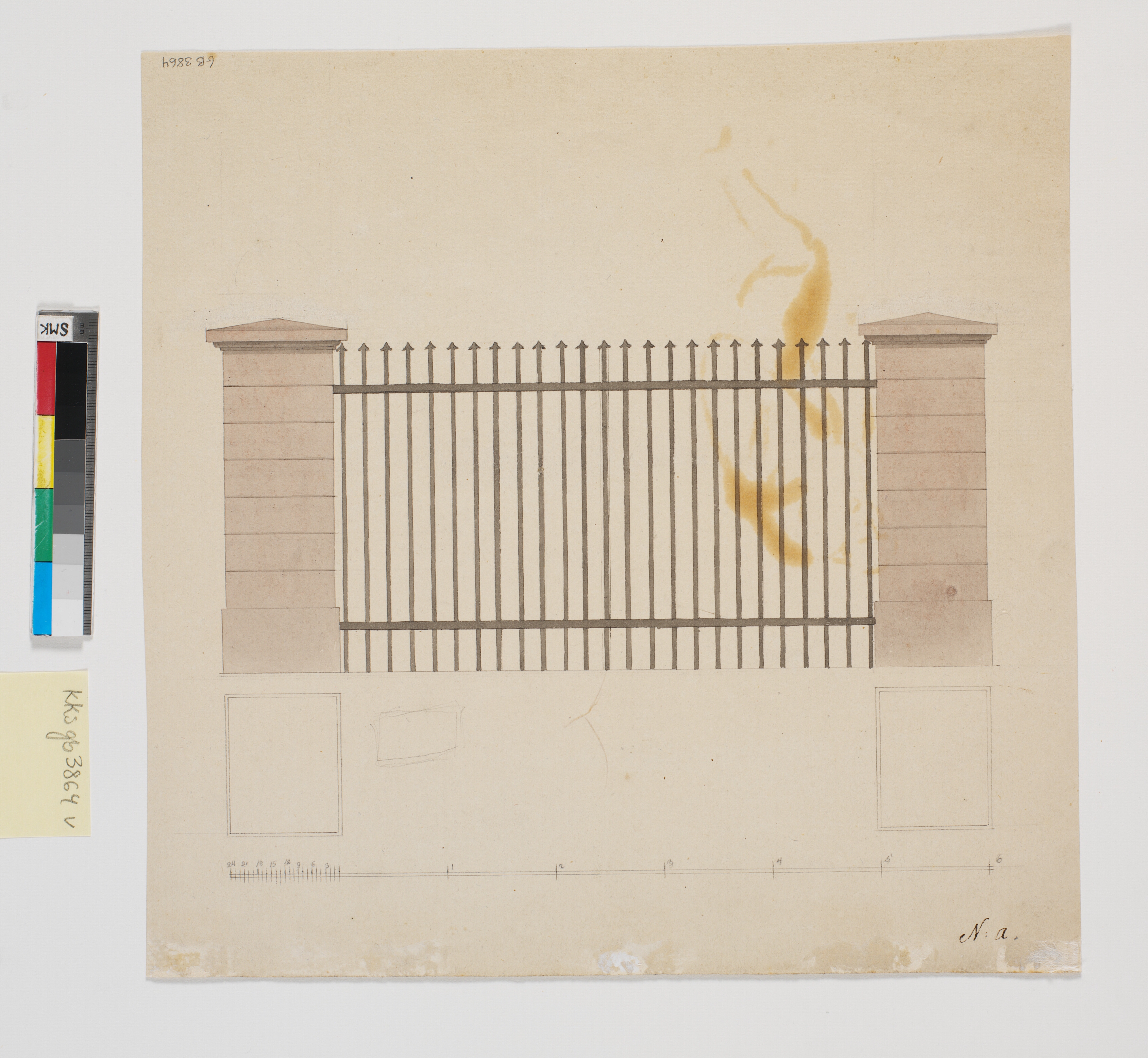 Udkast til gitteret foran Sorgenfri bygning